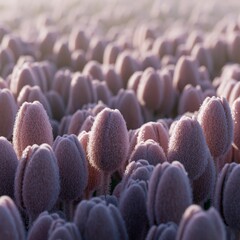 Obraz premium Frozen Pastel Tulip Buds Glowing in Soft Sunrise Light with Delicate Frost Texture