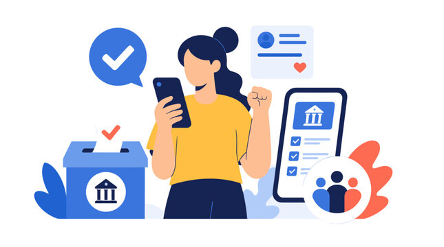 Businesswoman Using Smartphone Banking App Illustration.