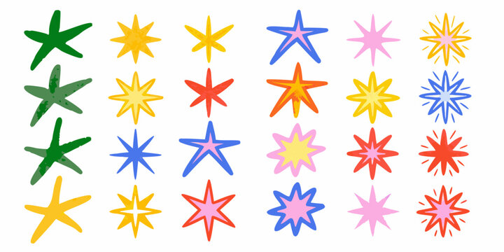 Colorful hand drawn asterisk set on a white background