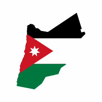 The map of Jordan is filled with its national flag colors