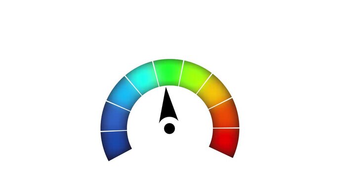 A graphical speedometer showing a colorful gauge on a transparent background animation. Representing internet connection performance different design 