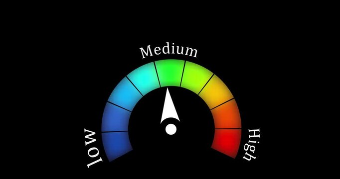 A graphical speedometer showing a colorful gauge on a transparent background animation. Representing internet connection performance different design 