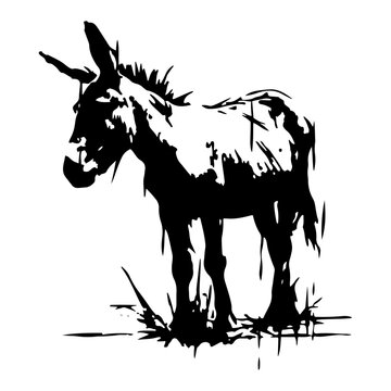 Donkey or mule silhouette, hand drawn ink style, farm animal burro sketch for rustic or nature designs