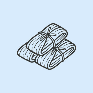 A simple line drawing of two wrapped food items together