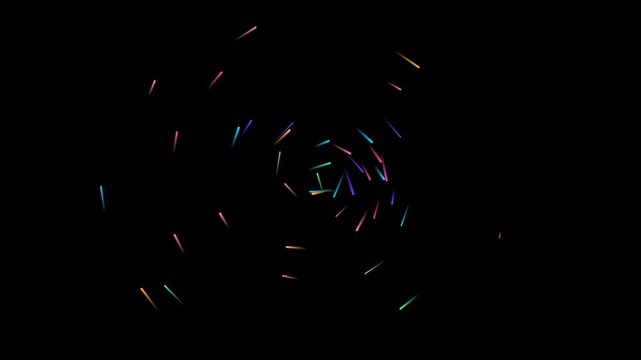 colorful spark trails swirling in a spiral vortex on transparent alpha channel background