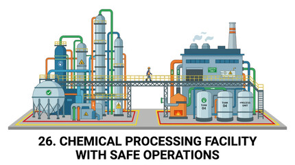 Obraz premium Industrial Chemical Processing Plant with Pipelines and Storage Tanks