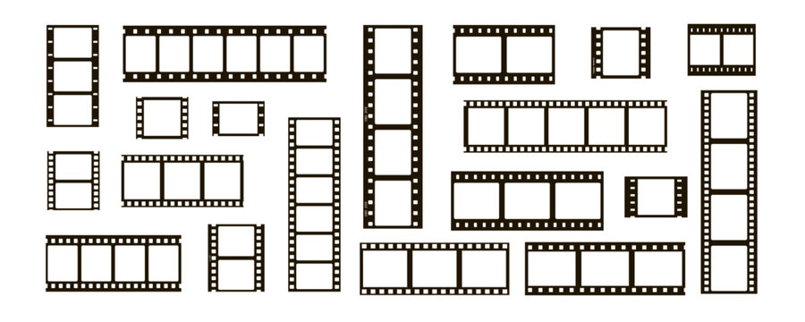 film movie reel transparent strip frame set with transparent background. roll old photograph filmstrip for camera and picture template with cinema style. analog vintage border for media layout