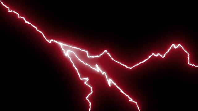 Electric lightning vfx features a brilliant red jagged bolt of intense power. Ideal for graphic designs, logos, branding, power symbols, and dynamic effects use. 4K - Alpha Channel
