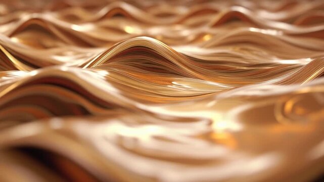 Abstract golden wavy liquid surface with soft light and shadows video.