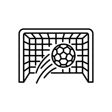 Outline icon of a football hitting the back of the goal net scoring.