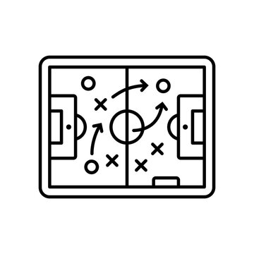 Outline icon of a football coach tactics board with strategy play formations.