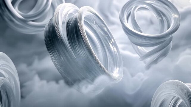 Abstract white rings floating in soft clouds and mist video.