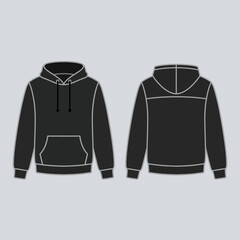 Front and back view of a black hoodie template © maman