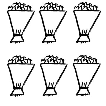  Flower Bouquet Doodle Pattern - Black Line Art on White Background