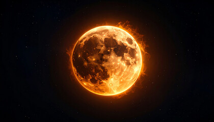 The moon experiences a rare epic lunar eclipse with a fiery glow in space.