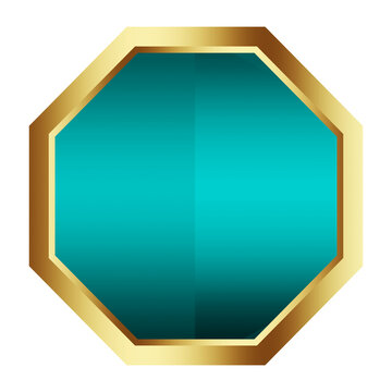 Blue light gold luxury frame badge polygonal shape objects isolated on white background