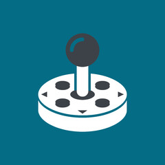 A retro gaming joystick icon on a teal background © menhan