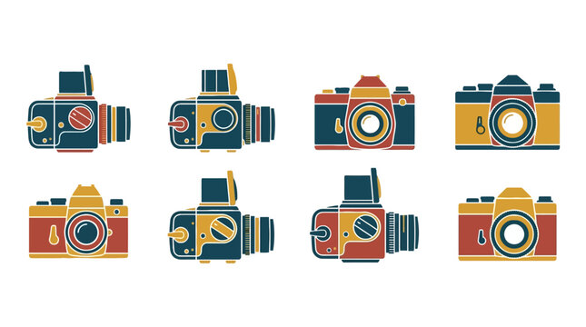 A collection of vintage camera icons in a retro style
