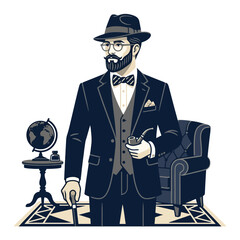 A sophisticated vintage gentleman stands in a classic study © nanda