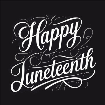 Happy Juneteenth freedom day elegant chalk style calligraphy lettering text design on dark black background vector illustration for african american emancipation day celebration