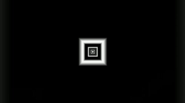 Abstract geometric pattern of concentric squares receding into darkness, creating a sense of depth and infinity.