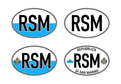 San Marino Republic, oval international vehicle registration code license plate, vector illustration