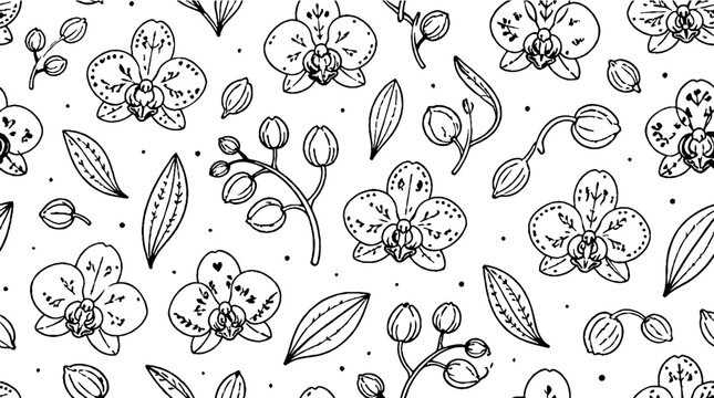 Elegant black and white orchid floral pattern design.