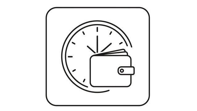 Icon showing wallet with open flaps against a clock face