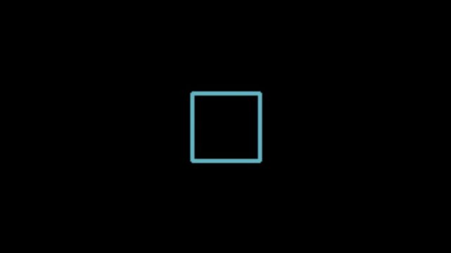 A simple, glowing cyan square outline on a black background, representing a basic geometric shape and digital design element.