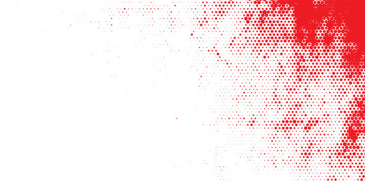 Red dotted bitmap pixel texture. Dither gradient pattern background. Bright 8 bit halftone pop art gradation wallpaper. Vector vanishing raster video arcade game backdrop for banner, poster, cover