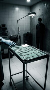 Surgical Instruments Laid Out Ready For Medical Procedure In Operating Room