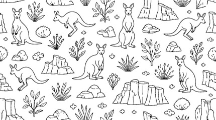 Fototapeta premium Kangaroo and Australian Outback Wildlife Illustration.