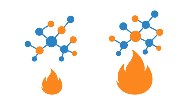 Molecular structure reacting to heat and energy, representing chemical processes and science.
