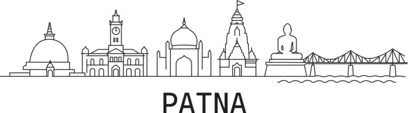 Patna skyline in simple line art style