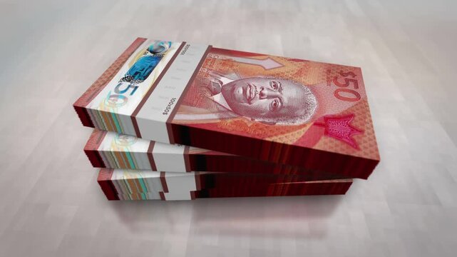 Barbados Dollar barbadian money pile pack. Concept background of economy, banking, business, crisis, recession, debt and finance. 50 BBD banknotes stacks 3d.