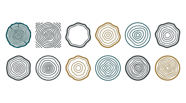Set of stylized tree ring icons on a white background