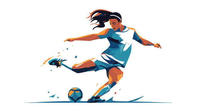 Dynamic Female Soccer Player Kicking Ball in Action.