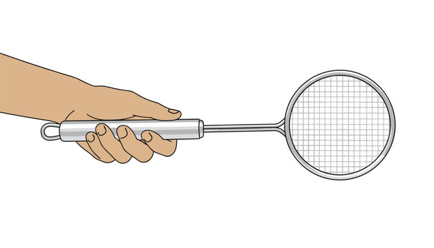 Male hand holds a stainless steel mesh strainer spoon with a long metal handle against a clean white background.