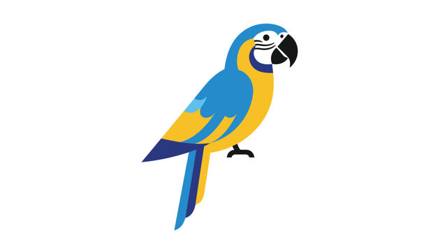 Beautiful exotic blue and yellow macaw parrot sitting gracefully on a branch in a clean flat vector illustration.