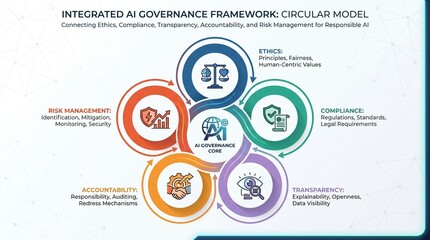 Naklejka premium Integrated AI Governance Framework Model.