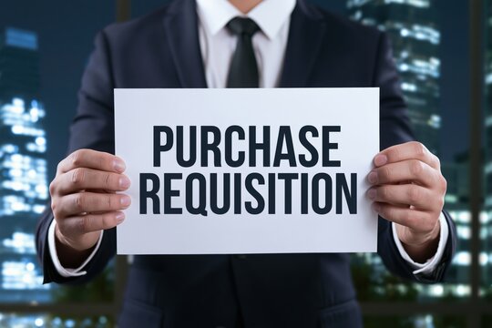Corporate Man Holding Purchase Requisition Paper Sign At Night