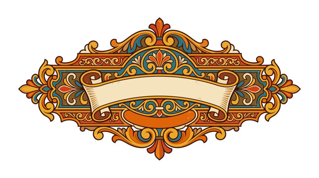 Ornate Vintage Decorative Banner with Blank Scroll - Retro Design Element