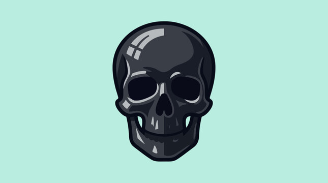 A glossy black human skull icon on a mint green background