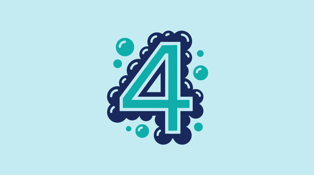 A blue number four icon with bubbles on a light background
