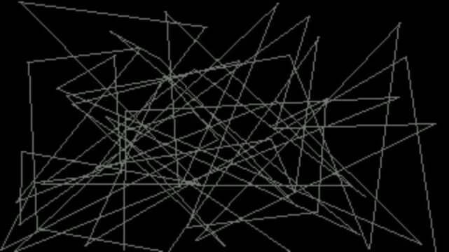 Abstract network of intersecting white lines on a black background, representing data connections or complex systems.