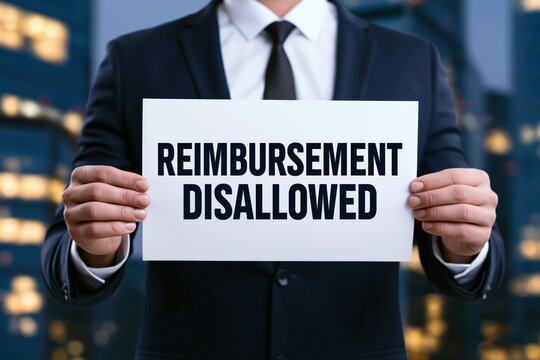 Corporate male holding reimbursement disallowed message regarding financial policy