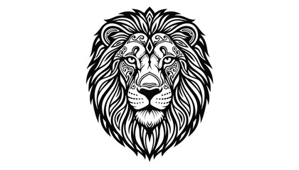 Obraz premium Detailed black and white lion head vector illustration featuring beautiful tribal ornaments and ethnic patterns.