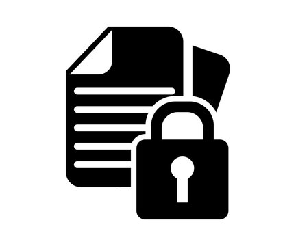 Secure document access and locked file. Encrypted file lock security icon data protection privacy illustration on transparent background. 