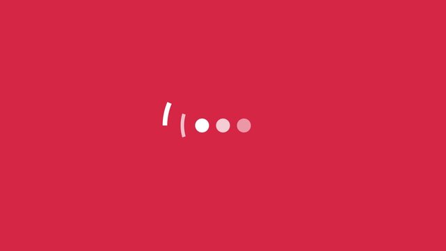 Minimalist loading spinner animation with rotating dots on red background, progress buffering