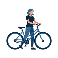 Fototapeta premium A flat vector illustration of a woman walking with her bicycle